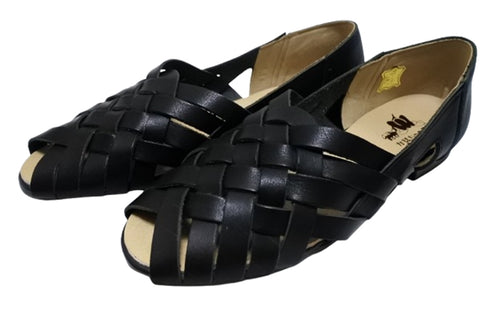 【かぼちゃの馬車 CA-57 ブラック】編み込みオープントゥシューズ